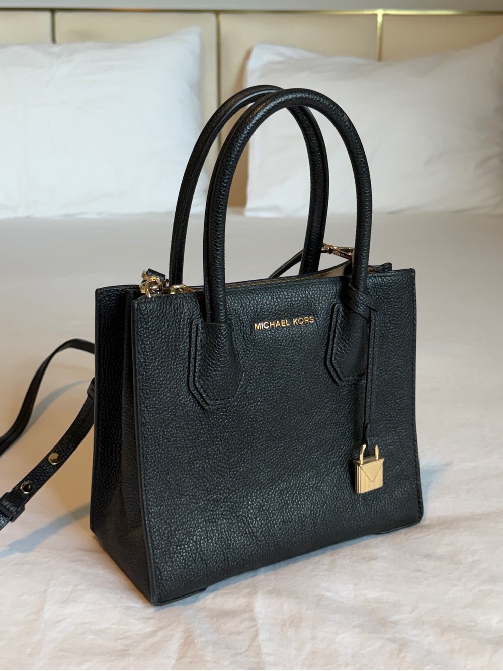 Michael Kors Black Pebbled Leather Satchel with Gold Hardware - Picture 2 of 10
